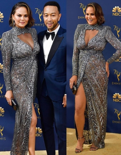 Chrissy Teigen in Zuhair Murad mit John Legend